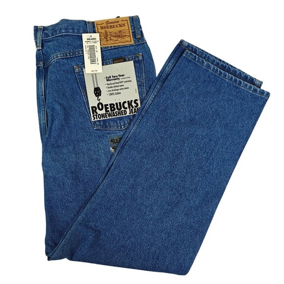 Sears Roebucks Vintage Jeans 40x30 Men's Blue Denim 100% Cotton Straight Leg NEW - Picture 1 of 8